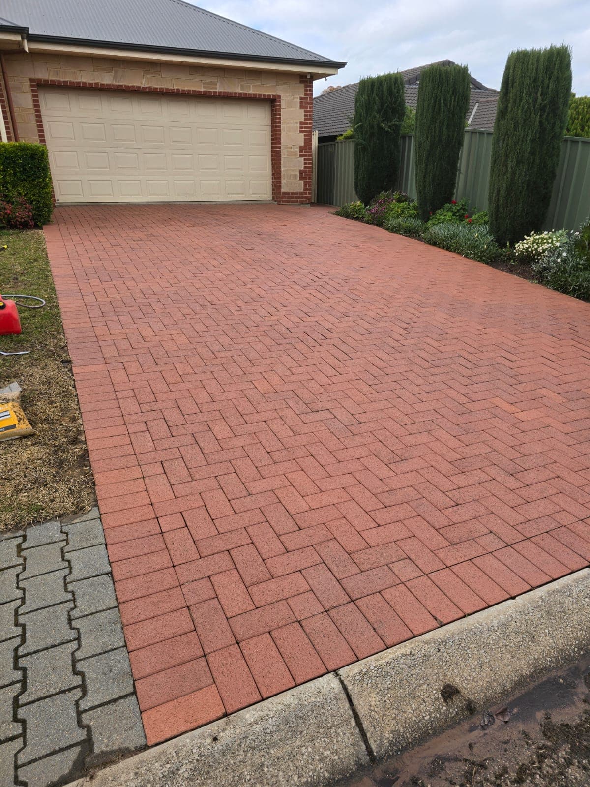 Freshly pressure washed driveway